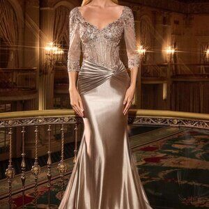 Mocha gold formal dress.Mother of the bride/groom.Gala black tie pageant party